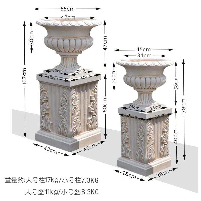 

European-style relief large Roman flower pot pillar garden courtyard villa entrance decoration wedding gift guide