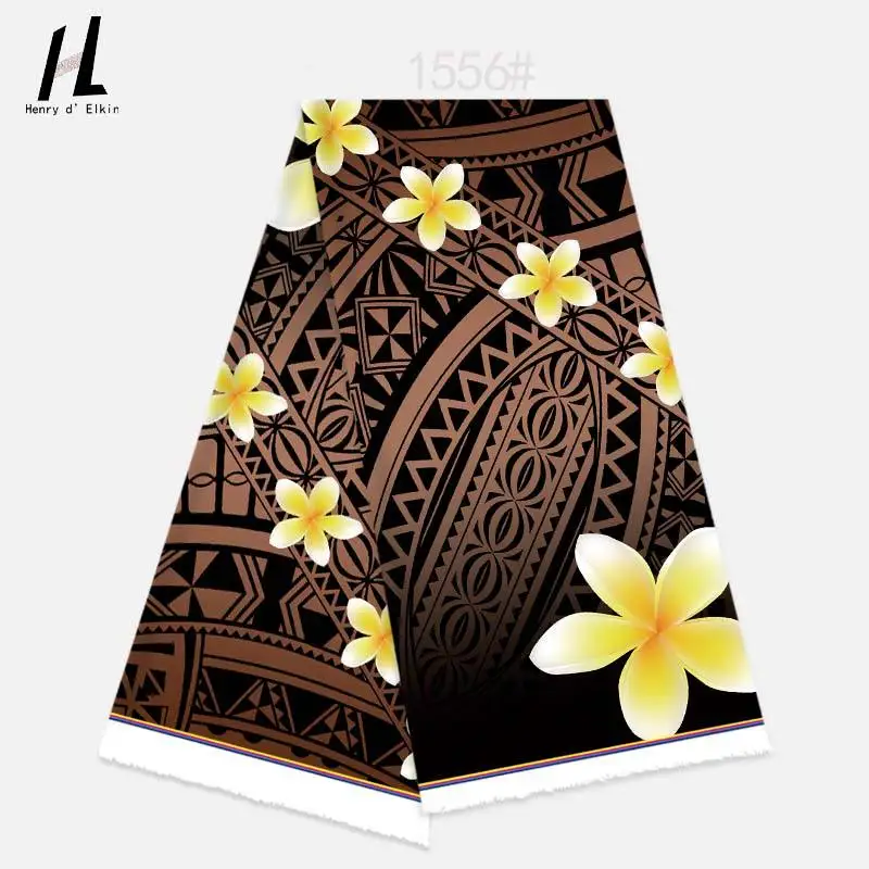 Tkanina poliestrowa Henry Textile z nadrukiem w stylu tribalnym z motywem frangipani, idealna na sarongi i sukienki mumu