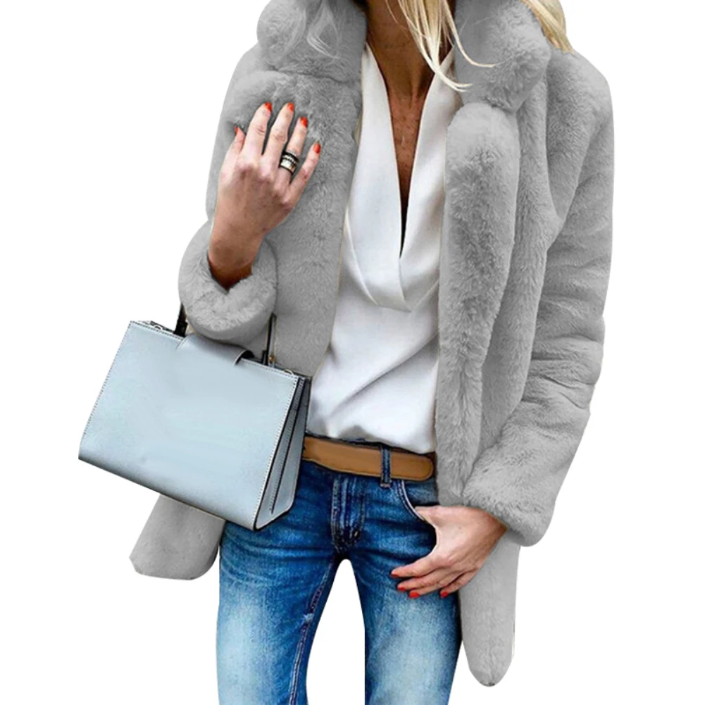 2023 Outono Inverno Faux Fur Mulheres Casaco Cor Sólida Confortável Grosso Pelúcia Lapela Casaco Manga Longa Quente Cardigan Outwear