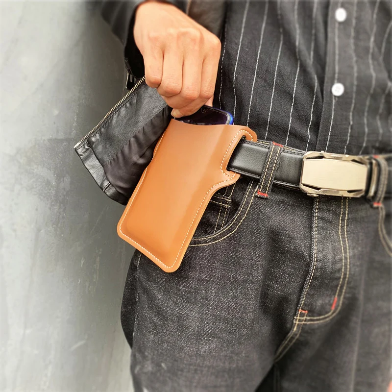 Fashion Protection Case Bag for Phones Handmade Leather Waist Belt  Mobile Phone Holster For Women Men Travel Phone  Bag