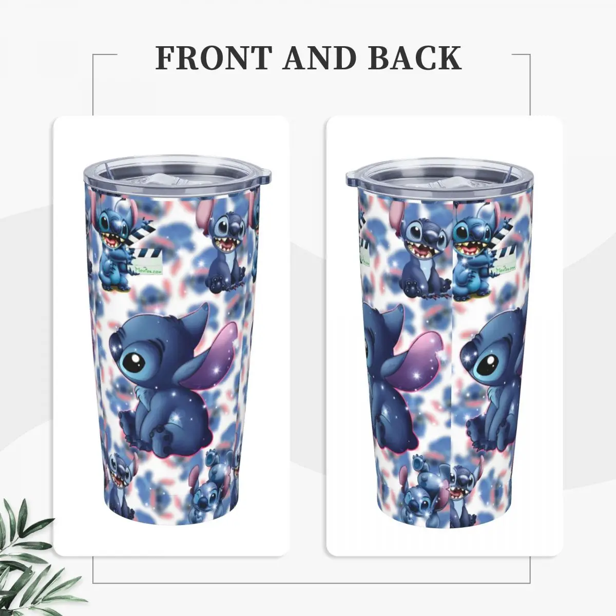 Cute Cartoon Stitch Stainless Steel Tumbler Blue Comic Travel Thermal Cups With Straws and Lid Car Mugs Cold Drink Water Bottle