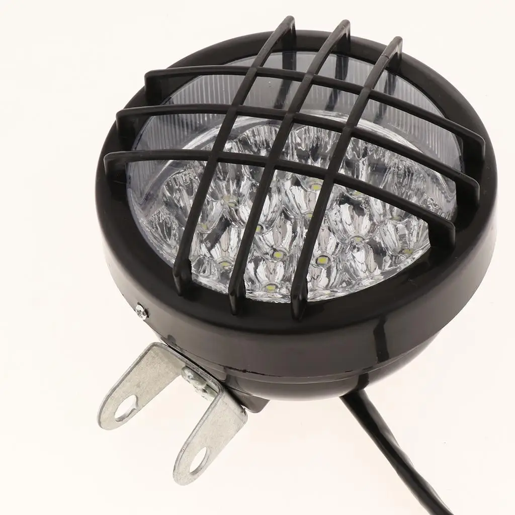 Round Decorative Grid Head Lamp with LED Brake Running Light License Plate for Motorcycle Night Visibility