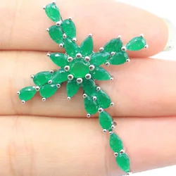 45x33mm Highly Recommend 4.9g Long Big Cross Real Green Emerald Blue Sapphire Red Ruby Silver Plated Pendant