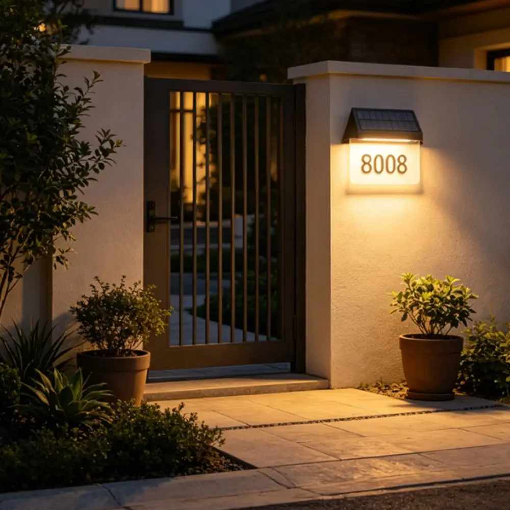 IP65 Waterproof Solar House Number Light Sturdy Outer Casing Auto On Off Outdoor Address Sign Lamp High-Transmittance Lampshade