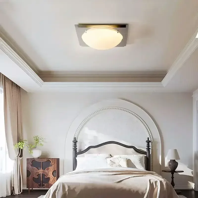 French style medieval ceiling light bedroom simple modern retro glass full spectrum room lighting fixture