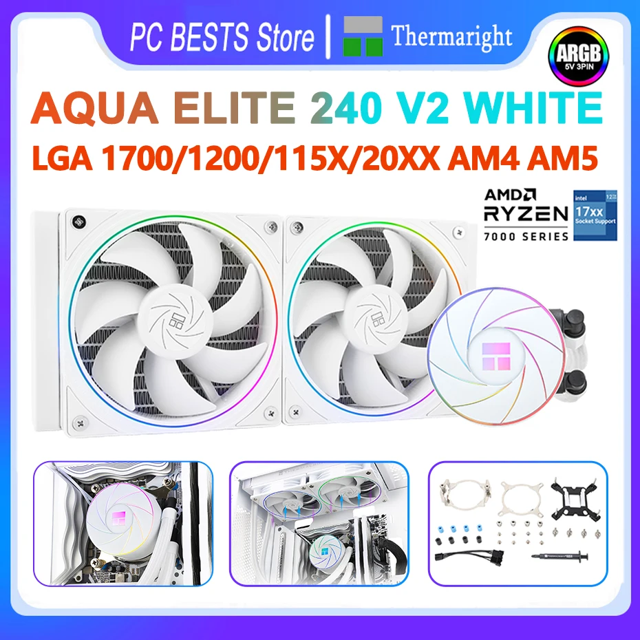 

Thermalright AQUA ELITE 240 V2 WHITE CPU Water Cooling Radiator 5V 3PIN ARGB Heatsink Intel LGA1700 1200 115X 2011 AMD AM4 AM5