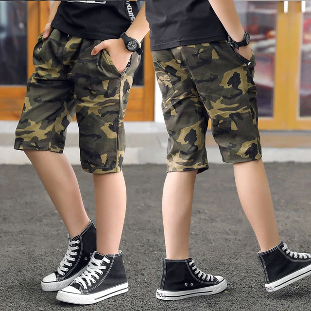 

IENENS Teens Army Shorts Camouflage Short Trousers Children Short Pants Kids Cotton Boardshorts Boy Summer Thin Loose Shorts