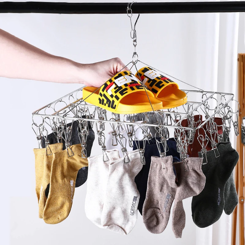 1/2Pc 50 Clips Square Stainless Steel Windproof Clothespin Laundry Hanger Bra Sock Towel Clothesline Hook Clothes Rack Peg Dryer