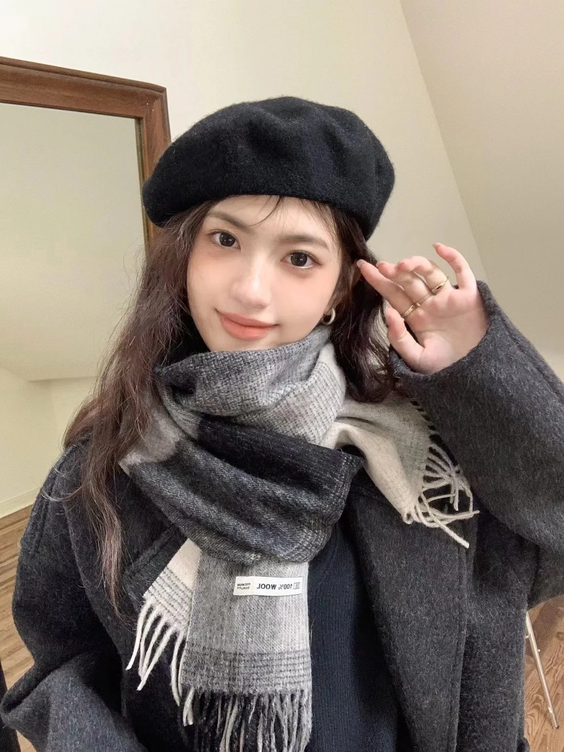 Australischer Schafe-Fleece-karierter Schal, einfacher Winter, vielseitig, warm, Damen-Halstuch, koreanischer Stil, Studentenschals, modisch – Detail 1