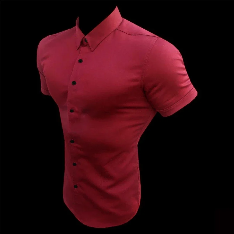 Chemise d'été à manches courtes pour hommes, couleur unie, Super Slim, robe d'affaires sociales, marque, vêtements de Sport, Fitness