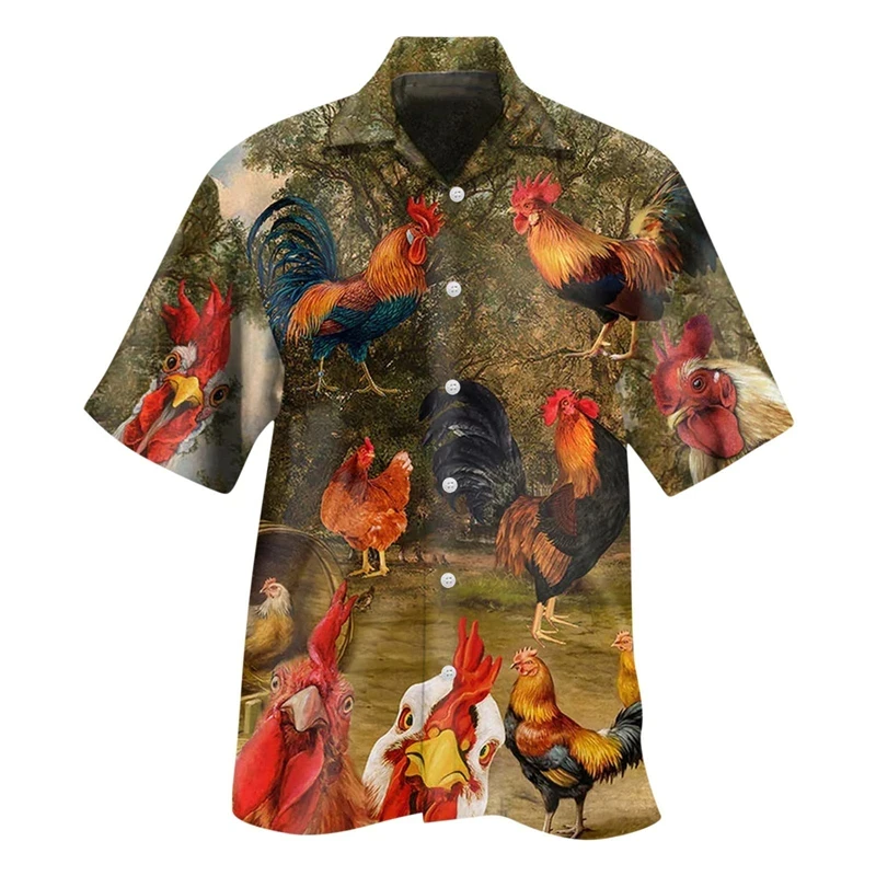

3d Print Funny Chicken Shirt For Men Short Sleeve Lapel Comfortable Casual Beach Party Shirt Streetwear Mens Plus Size Shirts