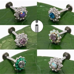 G23 Titanium Piercing Labret Lip Stud Zircon Flower Opal 16G Body Jewelri Stud Earrings For Women F316 2022NEW
