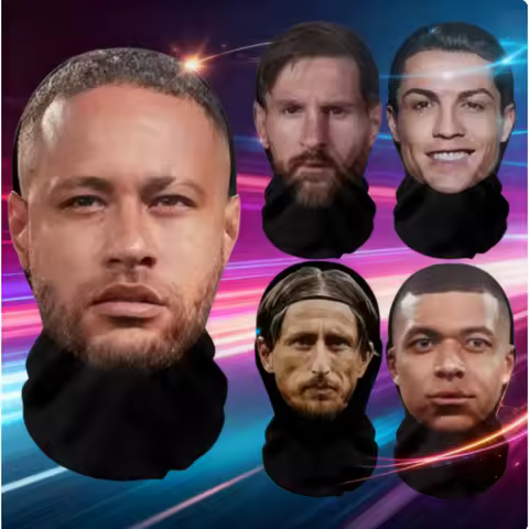 2pcs Funny 3D Celebrity Mask | Messi Ronaldo Neymar Football Cosplay | Breathable Mesh Mask | Live Stream Prank Fan Gift Idea