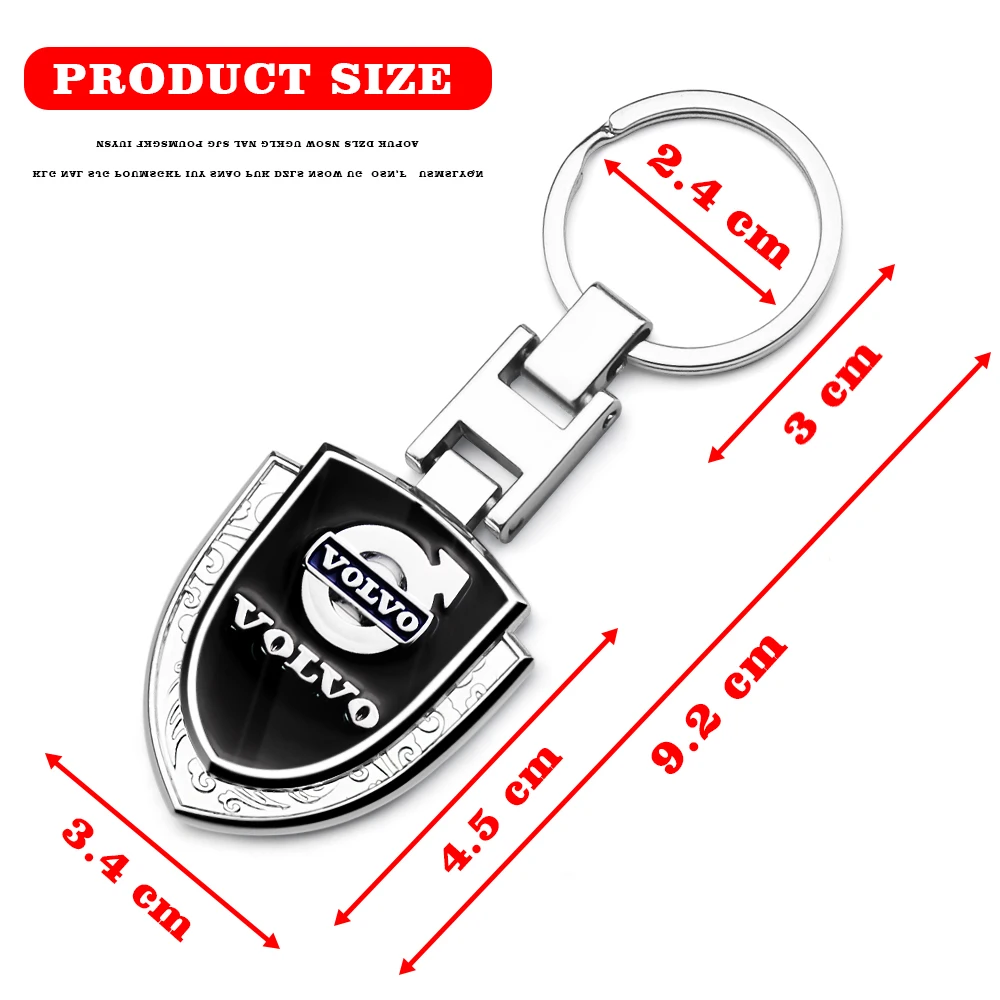 Volvo Keychain Metal Emblem Shield Style keyring Silver For V60 V40 XC90 S60 C30 V50 V70 S90 XC60 AWD XC40 S80 T6 V90 C30 C70