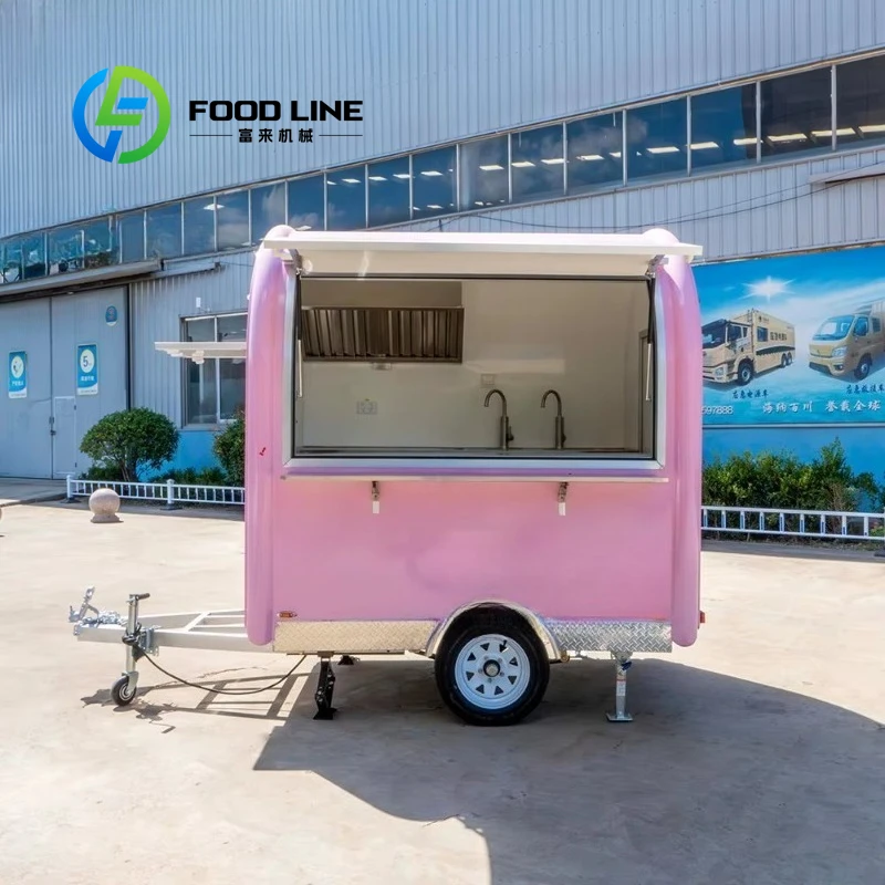 Customized Vintage Pink Mini Food Trailer Commercial Mobile Street Kitchen With Cooking Stove For Pizza Snack Outdoor Catering