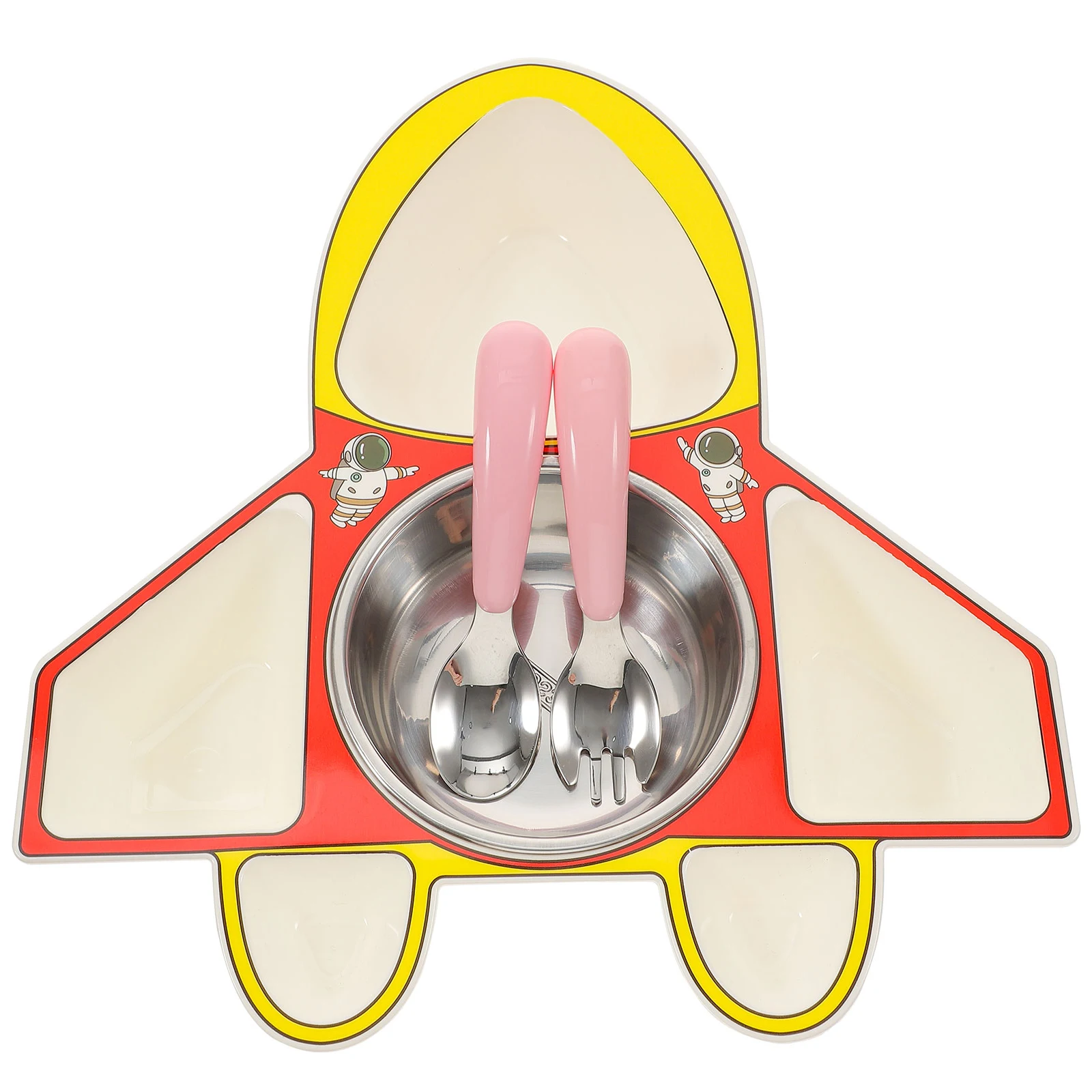 

1 Set Cartoon Airplane Plate Stainless Steel Divided Food Serving Tray For Home School Creative Tableware Bowl With Spoon Fork