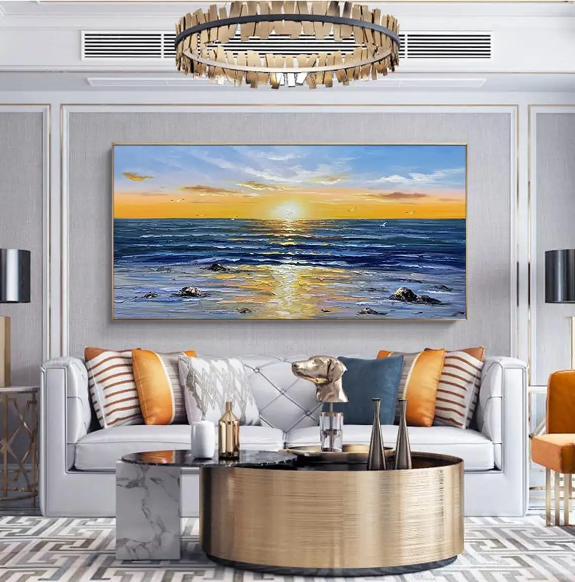 Seascape Oil Painting Handmade Sunrise Landscape Seascape Large Oil Painting On Canvas Beautiful Scenery Pictures Wall Art Decor