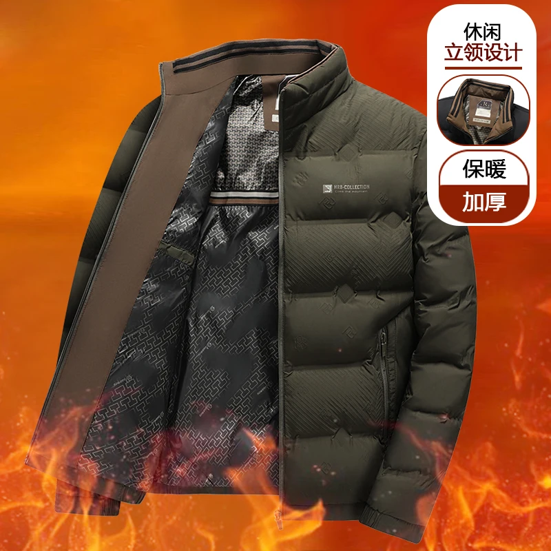 

Men's Parka Coat Stand Collar Winter Jacket Men Thicken Casual Parka Slim Fit Outwear Waterproof Warm Solid Color Outwear Coat