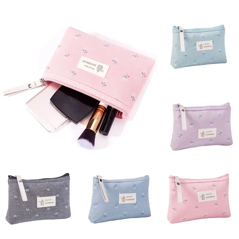 Flower Print Canvas Women Makeup Bag Toiletries Organize Zipper Bag Travel Wash Pouch Cosmetic Bag Female Make Up Bag