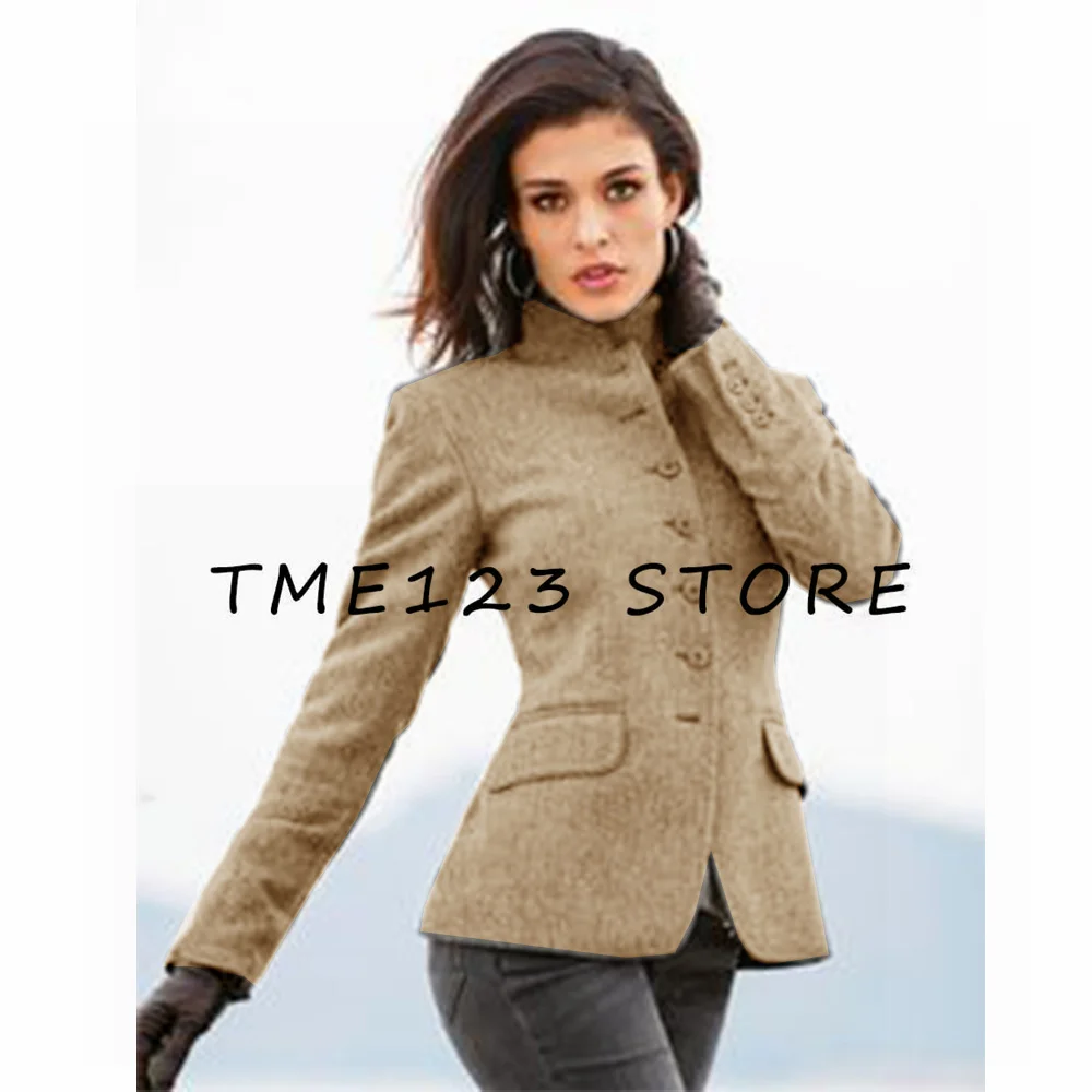 Coat for Women New Women\'s Herringbone Coat American Retro Single-breasted V-neck Winter Coats Store Woman Clothes