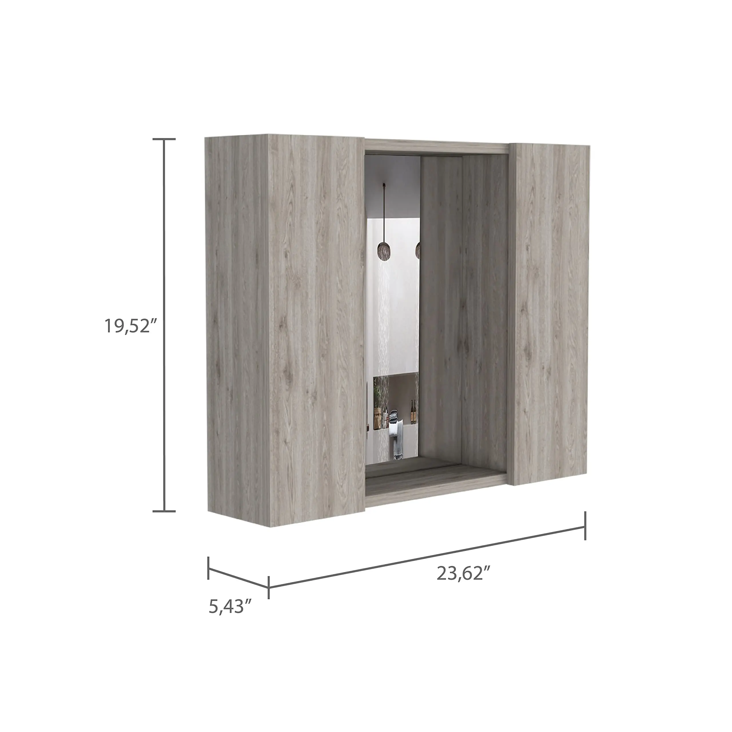 Medicine Cabinet, Double Door, Mirror, One External Shelf -Light Gray