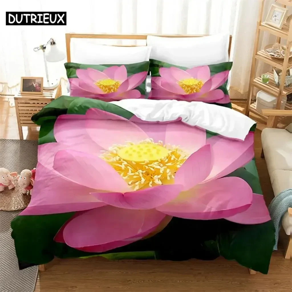 

Green Leaf Lotus Bedding Set For Bedroom Soft Modern Bedspreads Comefortable Kids Duvet Cover Quilt Cover And Pillowcase