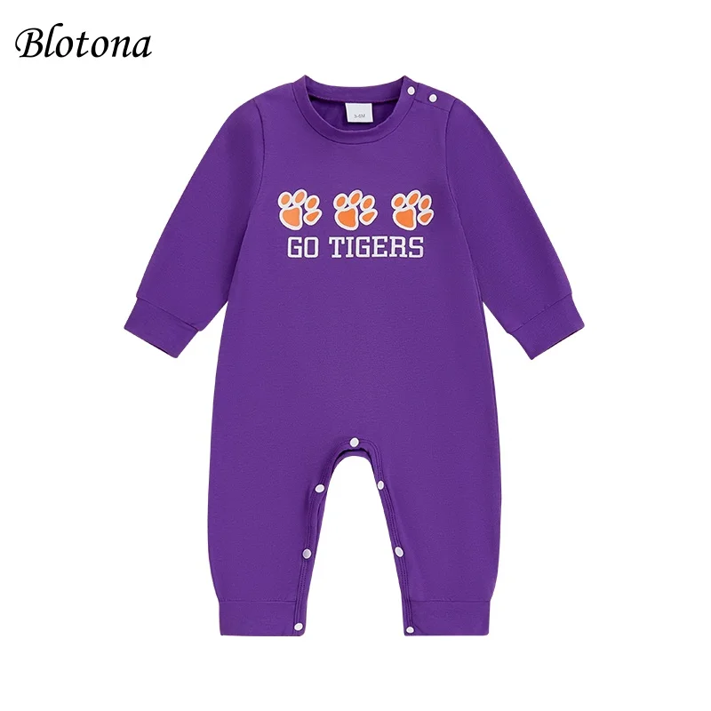 

Blotona Baby Girl Boy Sweatshirt Romper Letter Print Round Neck Long Sleeve Infant Bodysuits Jumpsuits