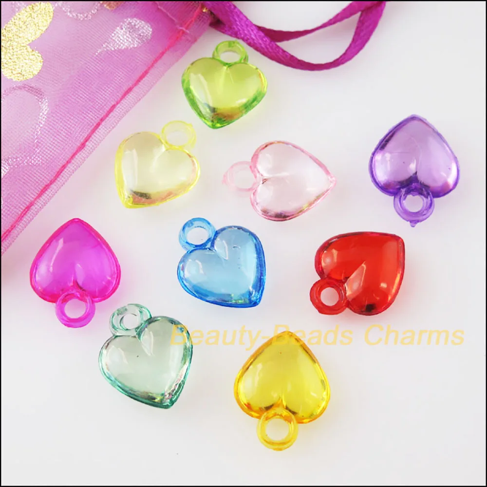 60Pcs Mixed Plastic Acrylic Smooth Heart Charms Pendants 13.5x17mm