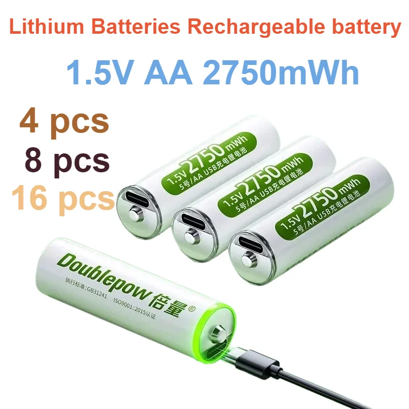 1.5V AA 2750mWh  USB аккумулятор аа Lithium Batteries Rechargeable battery Pilha Recarregavel