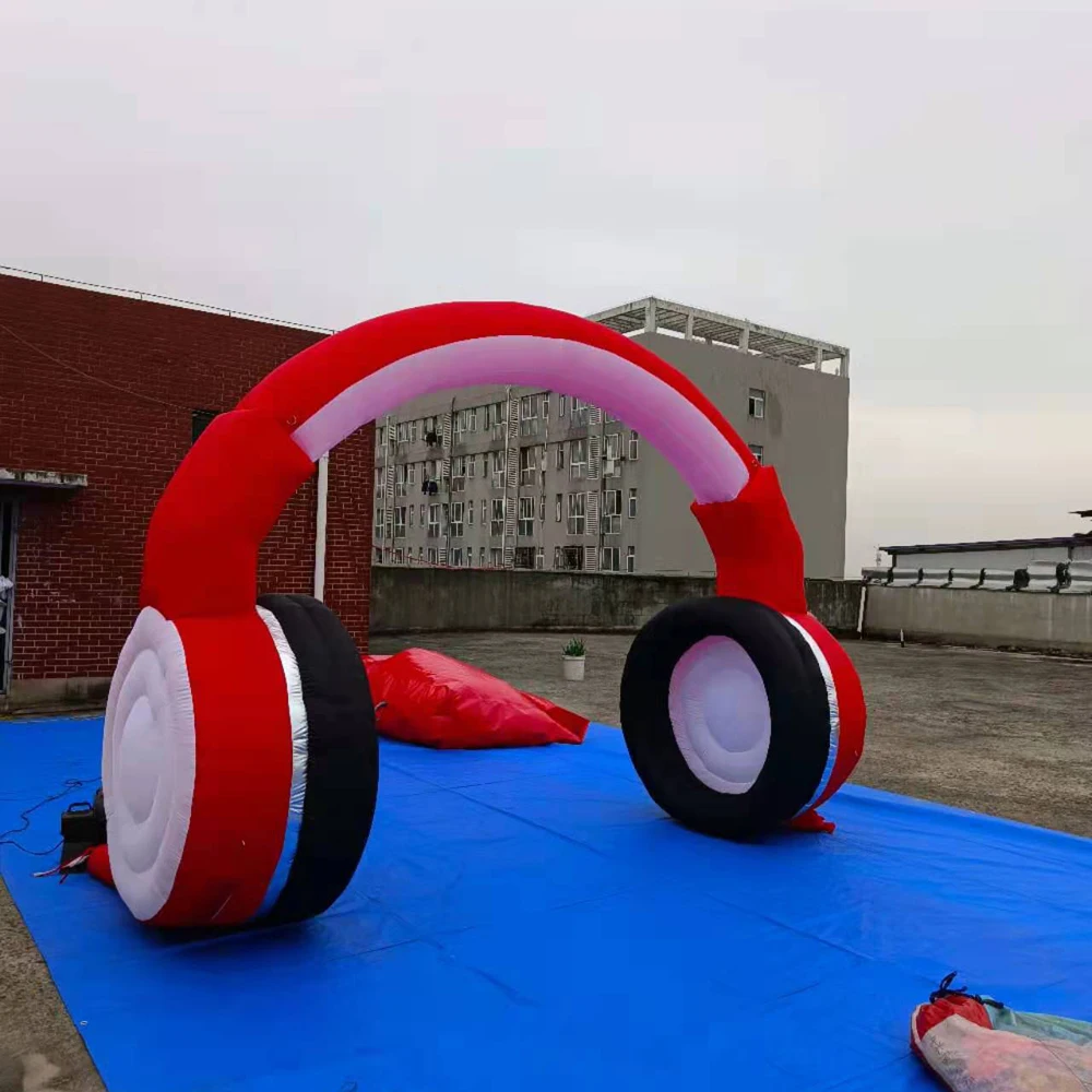 Custom Inflatable Headphone Arch With Led Lights Dj Stage Inflatable Headset Arch Balloon Earphone Model For Party Decoration