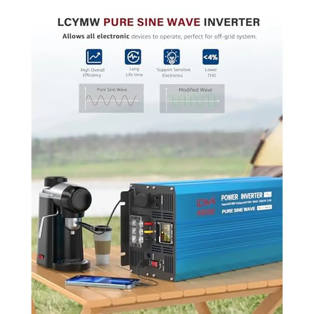 4000W Pure Sine Wave Power Inverter 48V DC to 110/120V AC with LCD Remote Control Kit