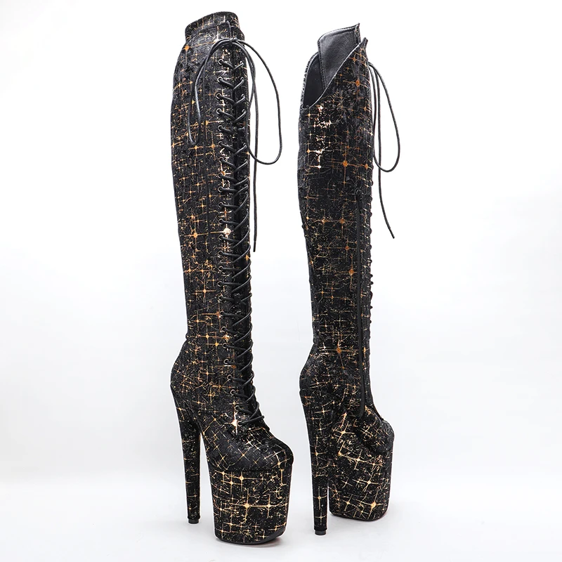 Leecabe 20CM/8inches PU upper black-gold color  Trend fashion High Heel platform Pole Dance boots