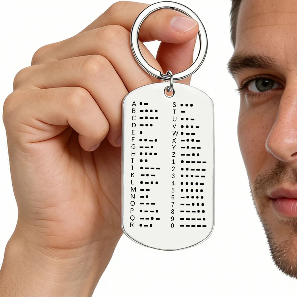 1pc Double-sided Morse Code Dog Tag Keychain - 1837 Ham Radio Stainless Steel Keyring, Morse Code Receiver Diagram Key Ring Gift