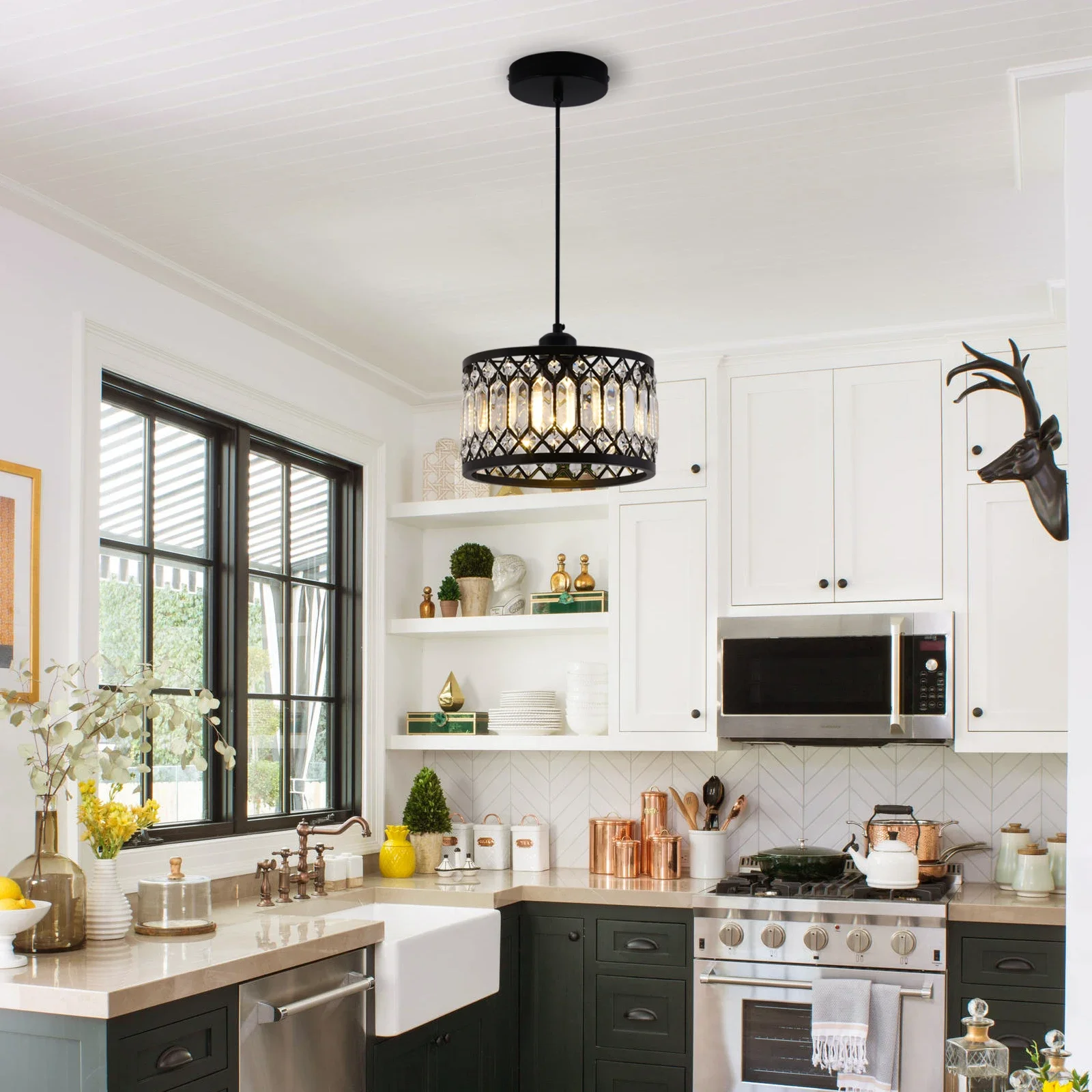 Black Crystal Chandelier Ceiling Light Iron Art Modern LED Pendant Lamp for Living Room Bedroom Home Decor Pendant Lights
