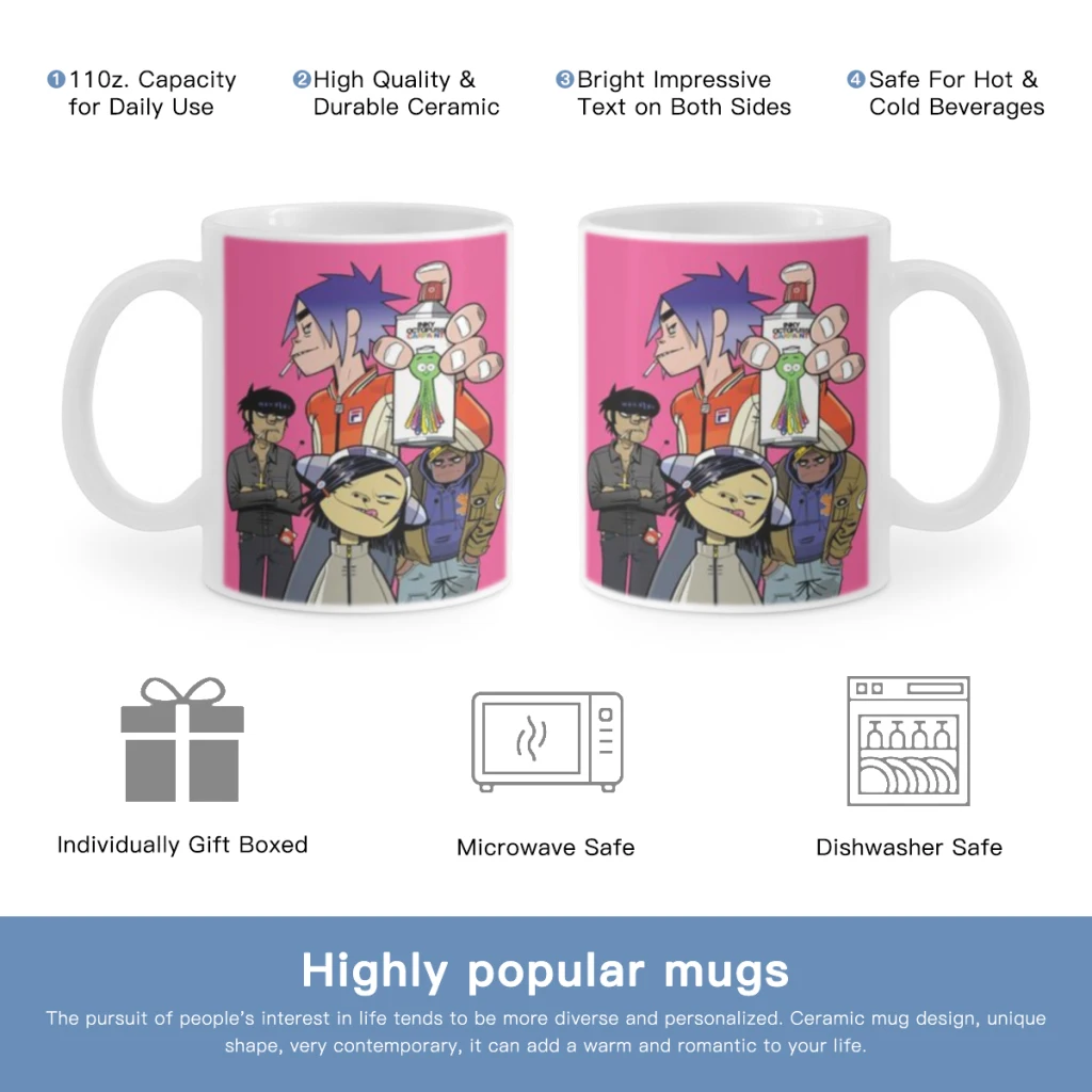 Retro Music Gorillaz Cartoon Free shipping 11OZ Coffee Mug Beer Mugs Tea Milk Cup For coffee Lovers Surprised Gift