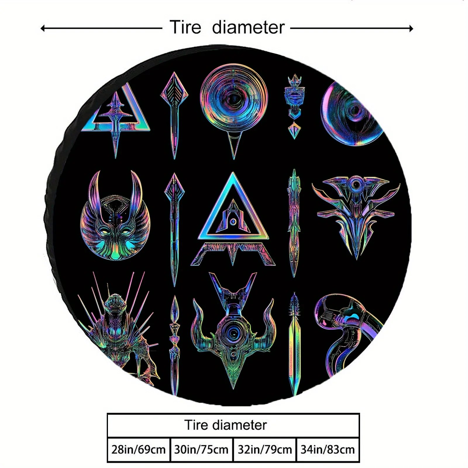 1pc Black Polyester Tire Cover Protector With Fluorescent Animal Print Design - UV & Dust Resistant, Weatherproof Fit For Cars,