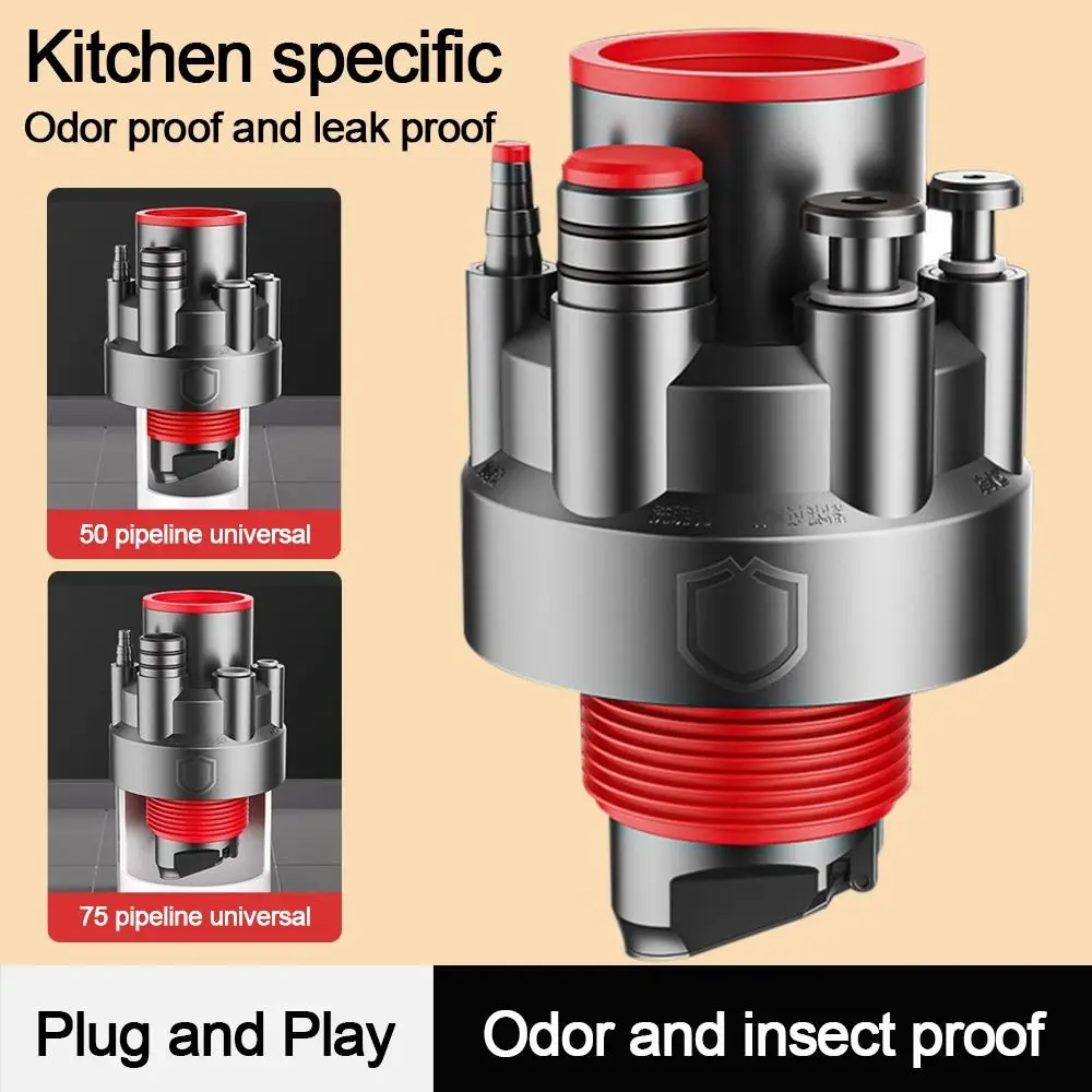 

Anti Odor Sink Drain Pipe Adapter 5 in 1 Multifunctional Kitchen Basin Sewer Branch Sealing Ring Dishwasher Water Pipe Connector