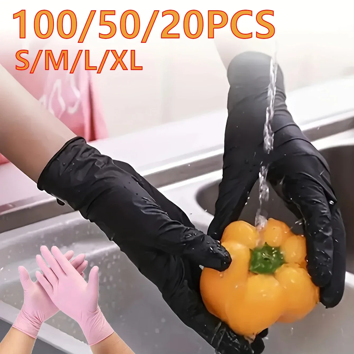 

CANBOUN 100/50/20 шт. черные, розовые нитриловые перчатки, бытовые перчатки для кухни и ванной комнаты, перчатки для мытья посуды, дизайна ногтей, краска для волос, домашние животные, лат