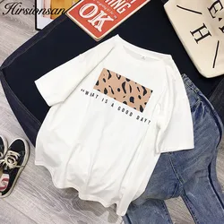 Hirsionsan Leopard Print T shirts Women 2023 Spring Summer Hot Tees Casual O-Neck Short Sleeve Harajuku Cool T-shirt Female Tops