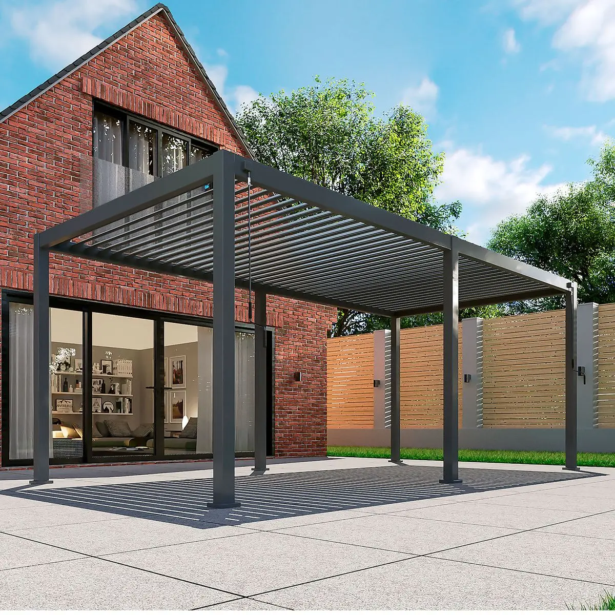Louver Pergola with LED Light Aluminum Electric Wall Mounted Pavilion Waterproof 6x4 Louvered Aluminium Bioclimatic Pergolas