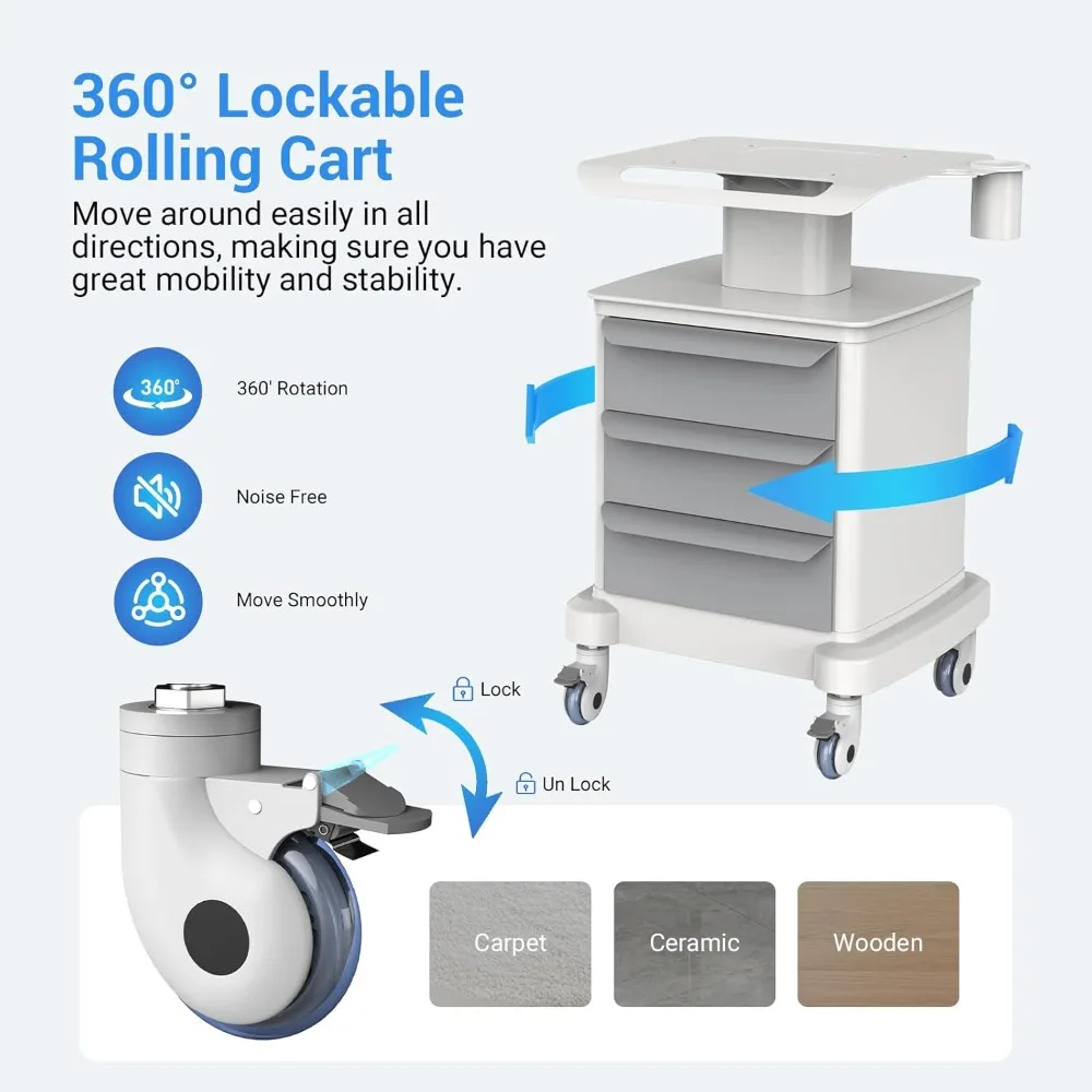 عربات طبية بعجلات، عربة الموجات فوق الصوتية المتنقلة، عربات الأسنان المتدحرجة مع الأدراج، عربة ترولي احترافية مع صواني