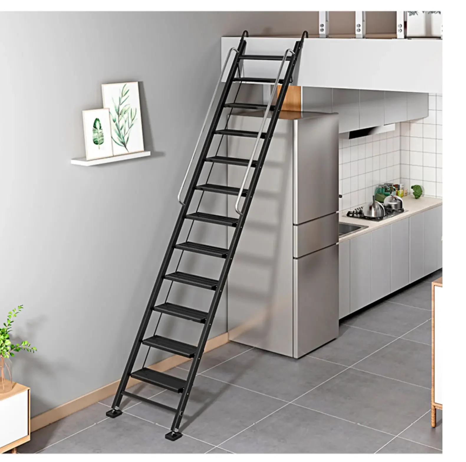 Ladder Household Aluminum Alloy Folding Stairs of Attic Indoor Escalator Thickened Engineering Ladder Mobile Portable