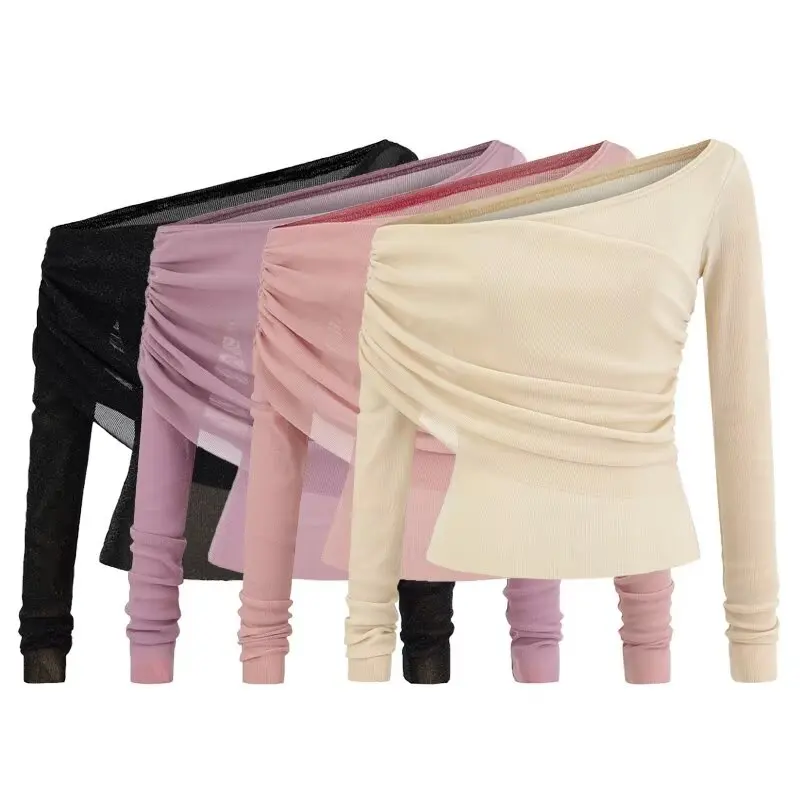 Women's Purple T-Shirt Y2K Gyaru Long Sleeve Off Shoulder T-Shirt Fashion 2000s Vintage Korean style Tee Top for Women Clothing
