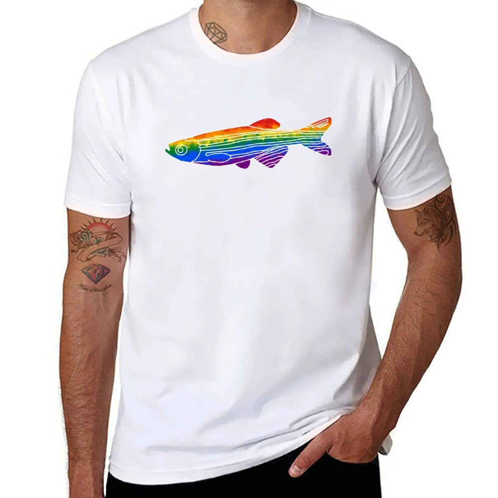 

Rainbow Zebrafish T-Shirt man t shirt summer cotton tshirt 100% T-Shirt