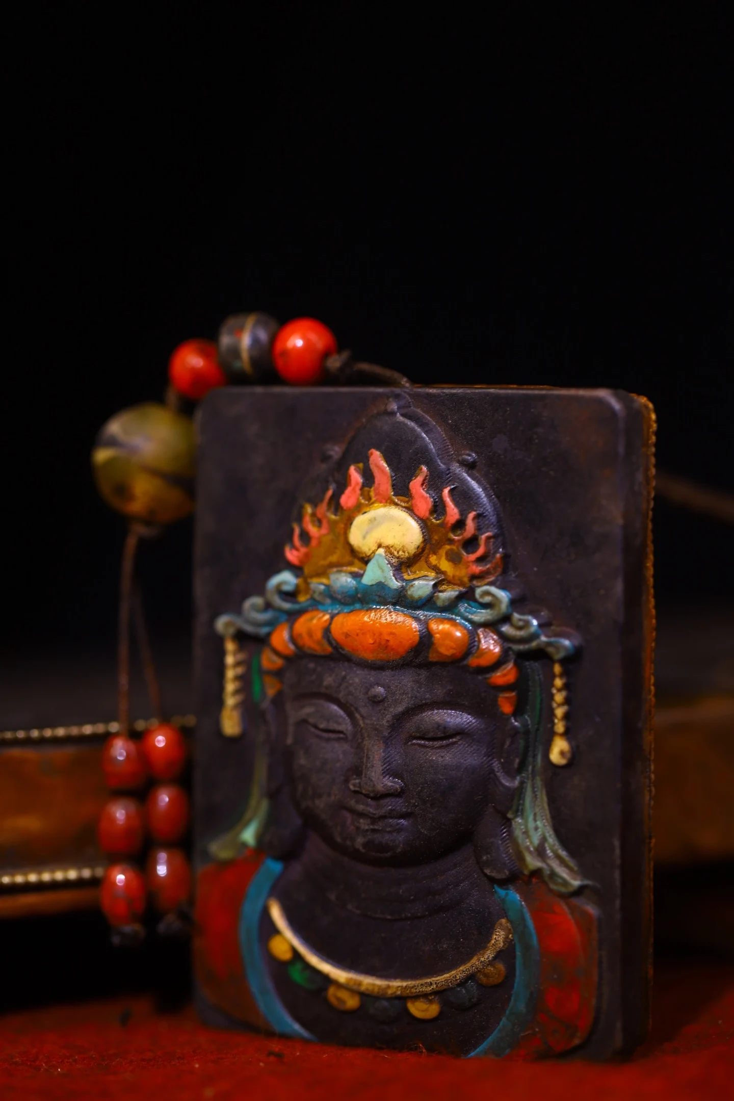 Old Natural Meteorite Mosaic Gem gZi Beads Turquoise Guanyin  Buddha Head Buddha Card Pendant Amulet