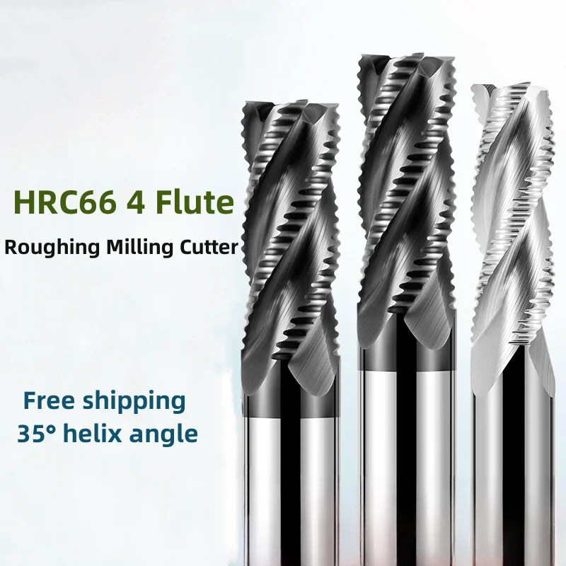 HRC66 4 Flute Roughing End Mill For Stainless Steel Aluminum Tungsten Carbide CNC Milling Cutter Metal Tool 4 5 6 7 8 10 12 14mm