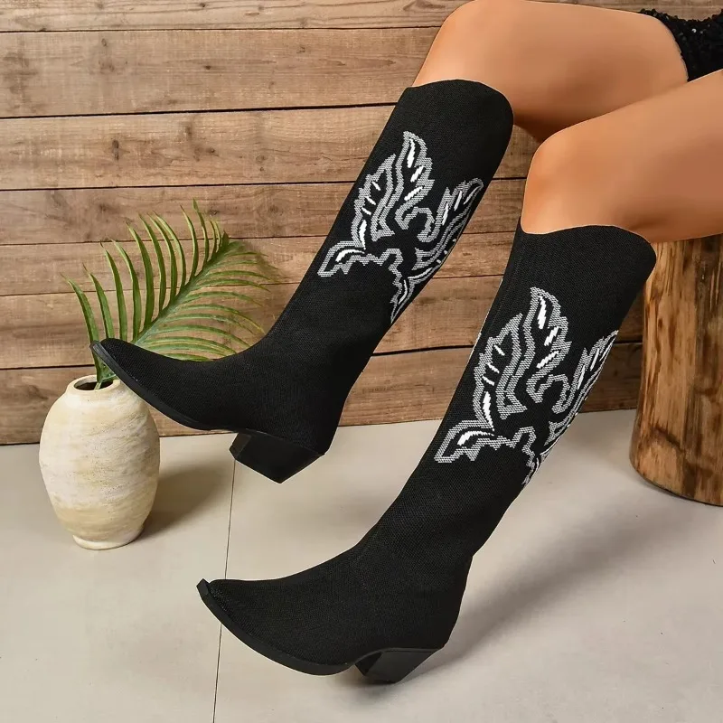 Women Boots Winter Large Size Vintage Knee High Cowgirls Western Boots Women Fashion Casual Outdoor Comfortable Shoes for Women