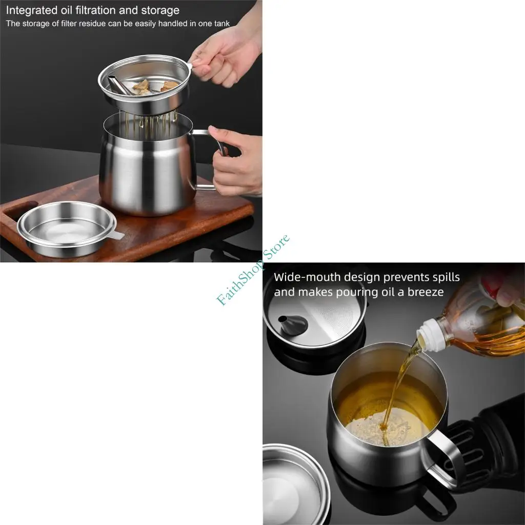 

124E Practical 304 Stainless Steel Oil Pourer Wide Mouth Kitchen Cooking Accessory