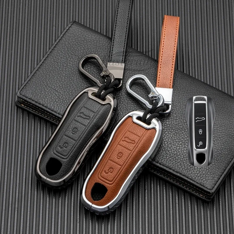 

Car Leather Key Case Cover Holder Chain For Porsche 911 Panamera Cayenne Macan Boxster 986 987 981 Car Styling