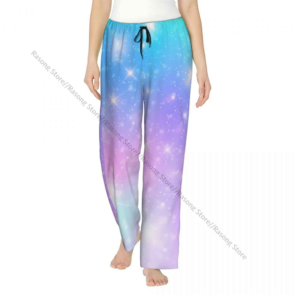 

Теплые женские пижамные штаны с единорогом в пастельном небе с радужными фланелевыми штанами для сна, мягкая флисовая домашняя одежда